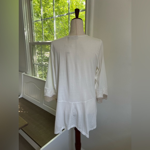 New LOGO By Lori Goldstein Cotton Embroidered Lace Front Hook Closure Tunic Top - Picture 4 of 16